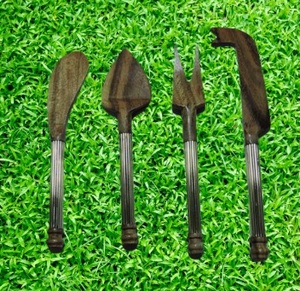 Ensemble de couverts en bois personnalisé de haute qualité, poignée de tuyau en laiton, fromage en bois, ensemble de quatre ustensiles de cuisine de Style Antique - Product Image 2