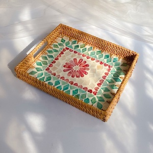 ถาดหวายรูปทรงสี่เหลี่ยมผืนผ้า ประดับมุก ดีไซน์โดดเด่น ถาดตกแต่งบ้าน ทำด้วยมือจากเวียดนาม - Product Image 3