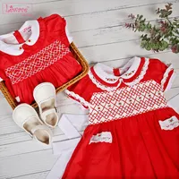 Gorgeous red little girls floral laces smocked dress ODM OEM dress for baby wholesale children clothing - LD412