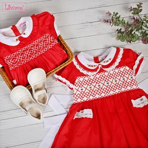 Gorgeous red little girls floral laces smocked dress ODM OEM custom design dress for baby wholesale children clothing - LD412