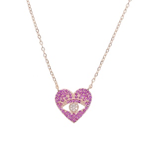 Collier pendentif cœur œil du diable rose ajouré, bijou mignon et charmant pour petite amie - Product Image 2