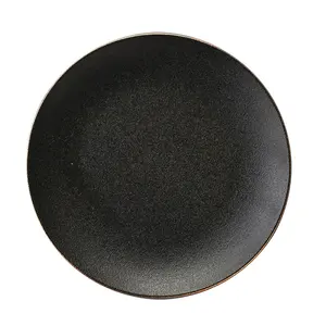 10 Inch Black Mat Porselein Diner Plaat Elegante Ronde Keramische Portie Schotel Voor Steak Salade Pasta Pizza