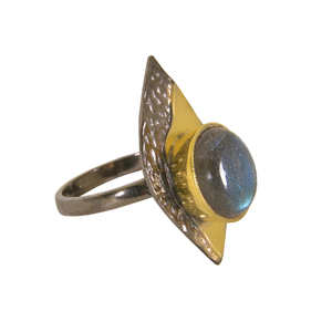 New Design Latest Collection Gold Plated 925 Sterling Silver Textured <b>Ring</b> Natural <b>Labradorite</b> Gemstone Black Rhodium Jewelry - Product Image 1