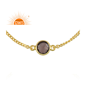 Pulsera de piedras preciosas de cuarzo ahumado Natural, pulsera de plata de ley chapada en oro, fabricante de piedras preciosas naturales - Product Image 1