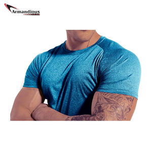 T-shirt à manches courtes coupe ajustée personnalisé pour hommes, col en O en microfibre à séchage rapide avec design de sport imprimé logo haut, couleur unie - Product Image 6