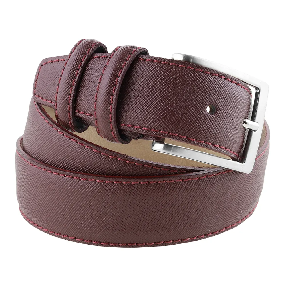 Italian top quality elegant burgundy genuine leather belt 3.5cm/1.38in fashion for man 6 pcs in a box