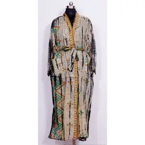 Tie Dye Print Sommer Kimono Floral Beach Cover Up/Bequeme Mutterschaft Plus Size Ethnisches Kimono Kleid Indian House Robe Pure Cotton