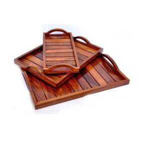 Plateau de service personnalisé en bois d'acacia poli à la main avec poignée en métal Nouveau design pour un usage domestique Plateau de table par le fabricant - Product Image 3