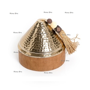 Handmade Wooden Nuts Server <b>With</b> Stainless Steel Hammered <b>Lid</b> Round Shape Customized Size Nuts Server In Bulk - Product Image 6