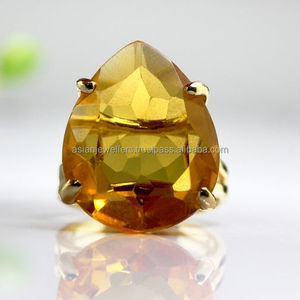 แหวนพลอยควอทซ์ซิทริน925เงินสเตอลิงทำด้วยมือชุบทองสวยงามเครื่องประดับแฟชั่นที่ไม่ซ้ำกัน - Product Image 1