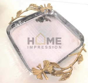 Diseño de manijas de abeja de miel Ramas de flores doradas Bandeja de lujo árabe de chocolate decorativo de metal para proveedores mayoristas - Product Image 4