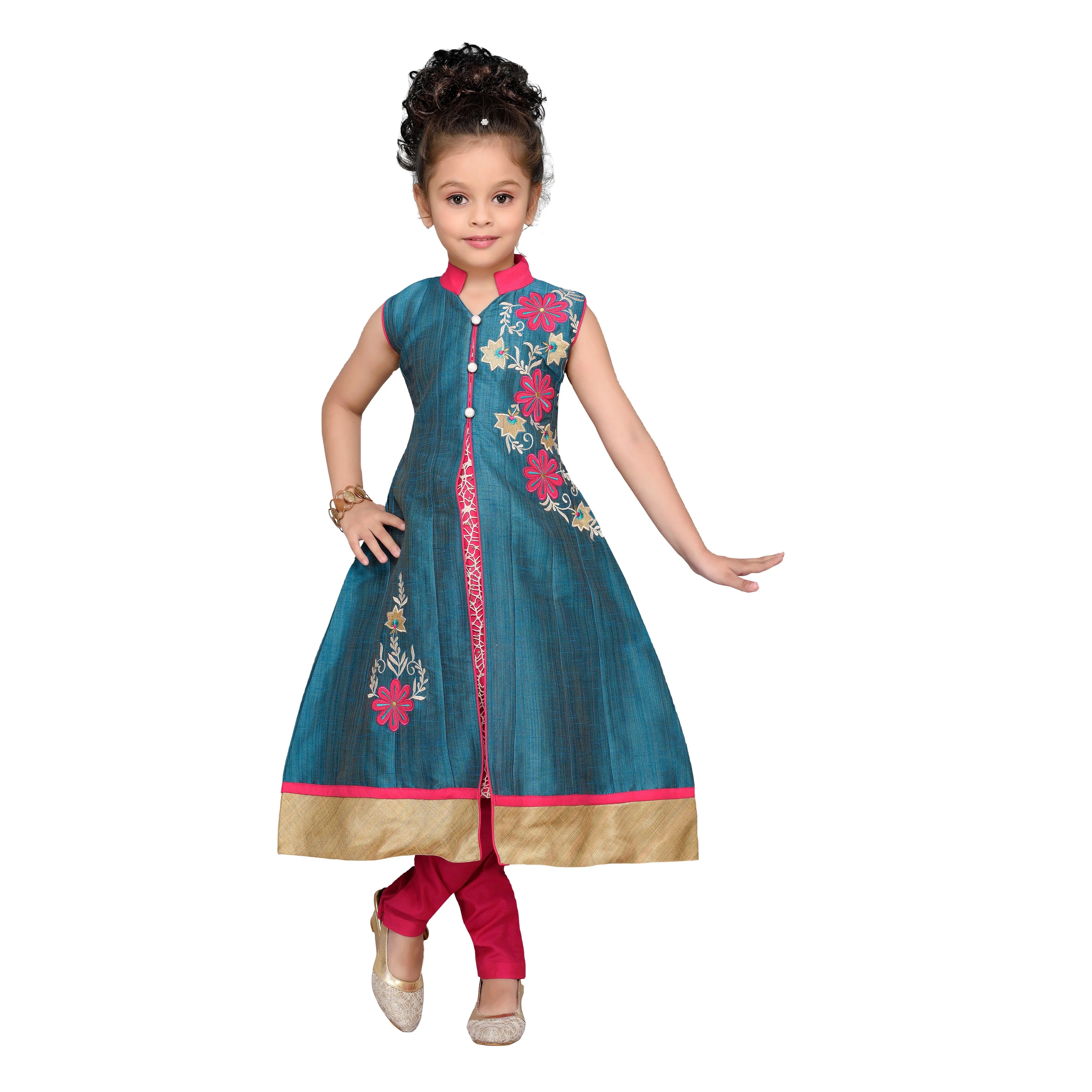 Embroidered various pattern girls dress