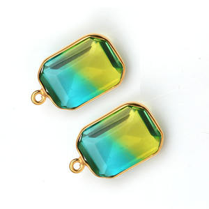 Belle Haute Poli Bio-Tourmaline Doublet Quartz Gemme Plaqué Or Sterling Silver Station Rectangle Charme Pour Pendentif - Product Image 5