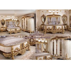 Muebles de dormitorio de lujo estilo Mansion, conjunto de cama tallada real y muebles de dormitorio de lujo con acabado dorado y blanco, novedad - Product Image 1
