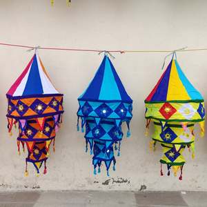 Trang Trí Bông Vải Đèn Bóng Râm Ấn Độ Handmade Bông Đèn Lồng Đóng Mở Vintage Thêu Chandelier Lampshades - Product Image 2