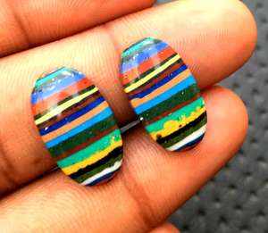 หินแคลซิลิก้าสีรุ้งธรรมชาติ1คู่,เครื่องประดับหลากสีทำจากอัญมณีทรงวงรีเรียบ - Product Image 4