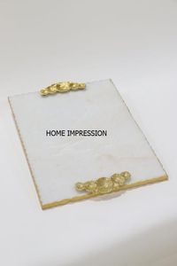 Plateau décoratif en marbre avec incrustation de laiton de la plus grande qualité Plateau de service de vaisselle au design antique pour la maison Accessoire d'hôtel à vendre - Product Image 5