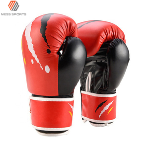 Gants de boxe blancs et noirs avec impression dorée rouge, fermeture Velcro, cuir PU respirant, équipement d'entraînement pour adultes - Product Image 2