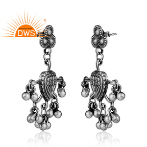 Pendiente de plata lisa de ley oxidada de diseñador floral, joyería Tribal, Colección clásica, Colección delicada - Product Image 2