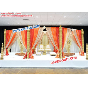 Conjunto de Mandap de Madera de Diseño para Bodas Tradicionales Indias, Detalles Tallados, Color y Tamaño Personalizables, Decoraciones para Bodas - Product Image 1