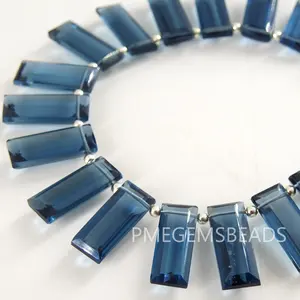 London Blue Faceted Baguette,Rectangle Shape,Briolette,Cut Stone,Hydro,Glass,Loose Bead,Handmade,Gemstone Pair,18X7MM