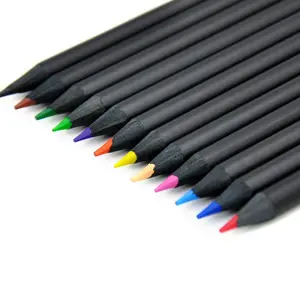 שחור עץ עפרונות צבעוניים מוכן חינם סיטונאי 12 צבע עיפרון סט לילדים