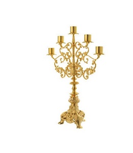 เชิงเทียนทองเหลืองห้าแขนยืนโดย BRASSWORLD อินเดียคริสตจักรอุปกรณ์ Brassworld อินเดีย - Product Image 2