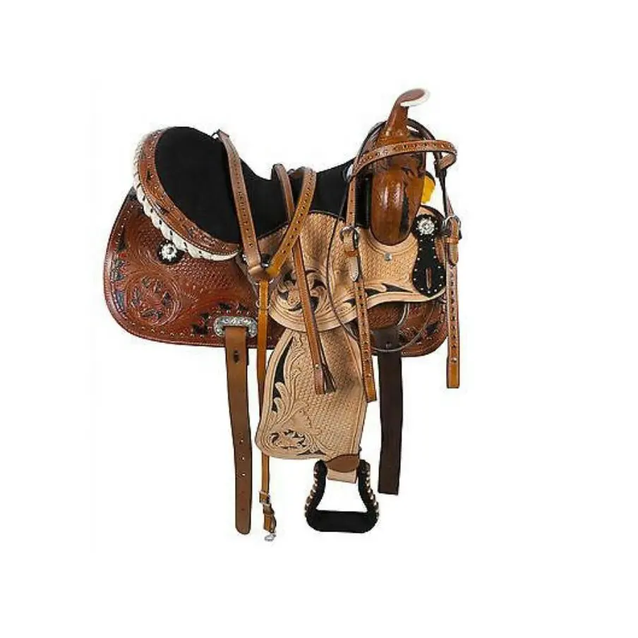 Brown Drum Dyed Hand Carved Floral Leather Western Horse Barrel Saddle Suppliers & Manufacturers