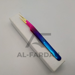 Pinzas de extensión de pestañas de volumen con punta de fibra de oro empuñadura de diamante con logotipo personalizado pinzas de pestañas de aislamiento rectas de dos tonos de color - Product Image 4