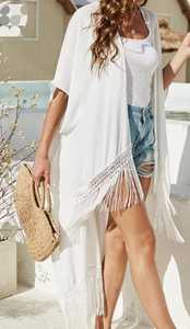 Maxi vestido caftán de gasa de algodón sólido Vintage para mujer, hasta el suelo de manga corta Kimono, decoración de encaje tejido con tinte de corbata Natural - Product Image 6