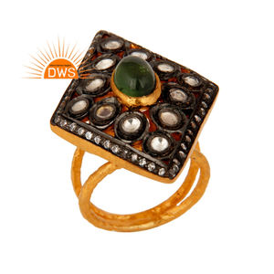 Green Tourmaline Gemstone <b>Ring</b> Crystal Polki Jewelry Wholesaler 18k Gold Plated 925 <b>Silver</b> <b>Statement</b> <b>Ring</b> Jewelry Supplier - Product Image 1