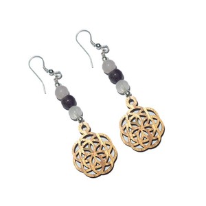 Boucles d'oreilles en bois avec symbole de géométrie divine en quartz à prix de gros - Product Image 1