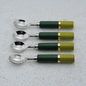 Trendy Look <b>Wood</b> & Resin Handle with & Stainless Steel Tea <b>Spoon</b> Cutlery 4 Pcs <b>Set</b> Dinnerware <b>Sets</b> Cutlery <b>Set</b> - Product Image 5