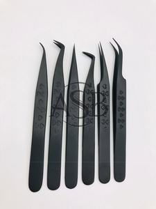 Pinzas profesionales para extensión de pestañas con nuevo mango de agarre de corazón pinzas para pestañas pinzas de acero inoxidable personalizadas negras sólidas - Product Image 2