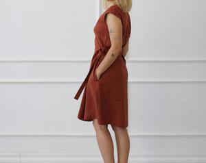 Nuevo Vestido Cruzado de Lino 100% Color Sienna, Cuello en V, Mini, Formal, Sin Mangas, Sexy, Transpirable, con Borlas, para Mujer - Product Image 5