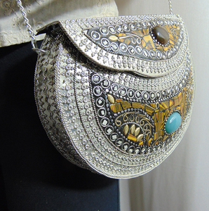 Stone <b>Studded</b> Vintage brass metal mosaic clutch - Product Image 3