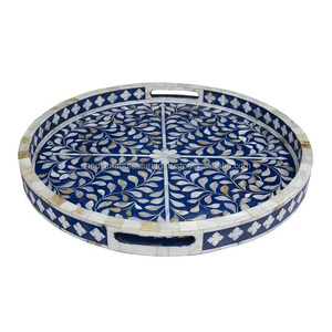 Bandeja de Servir de Nácar, Nueva Bandeja de Nácar con Incrustaciones de Hueso y Asas Recortadas - Product Image 1