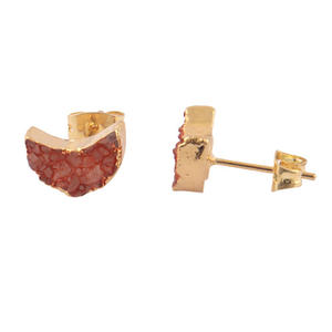 Wholesale natural sugar druzy crescent stud <b>earring</b> <b>gold</b> electroplating handmade stud <b>earring</b> screw post <b>back</b> stud <b>earrings</b> - Product Image 4