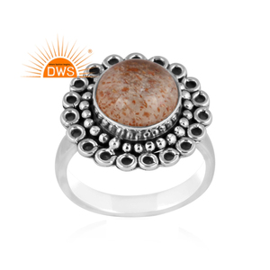 Oxidized Sterling Silver Stackable <b>Ring</b> Doublet Sunstone <b>Crystal</b> Gemstone <b>Ring</b> Certificated Wholesale Silver Jewelry - Product Image 1