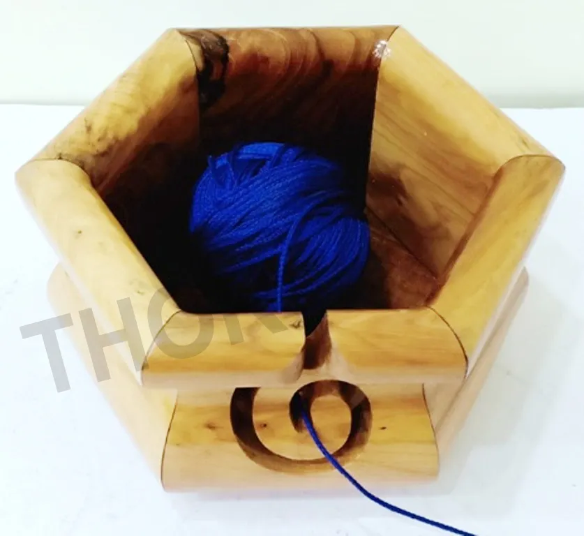 Natural Wooden Handcrafted Yarn Bowl Handmade For Knitting accessories carved wooden yarn bowl