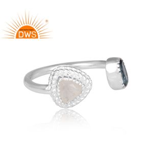 Bague en argent Sterling 925 pour cadran, pierre naturelle, topaze bleue, lune arc-en-ciel, fabrication de bijoux - Product Image 3