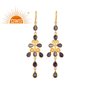 Iolite สวยงามอัญมณีต่างหูเครื่องประดับ18K ชุบทอง925เงินออกแบบต่างหูโคมระย้าผู้ผลิตเครื่องประดับ - Product Image 1
