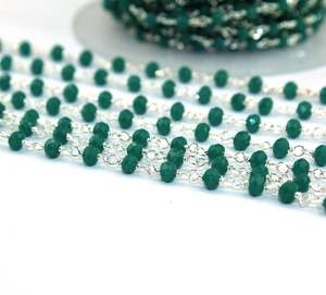 Green Onyx 3-3.5mm Round Faceted <b>Beads</b> Brass <b>Silver</b> Plated Beaded by Foot <b>Rosary</b> Gemstone Beaded Chain Supplies - Product Image 3