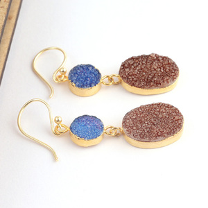 Pendientes de ágata natural para mujer, aretes de ágata natural de azúcar, oro galvanizado, hecho a mano, gancho colgante, gotas - Product Image 5