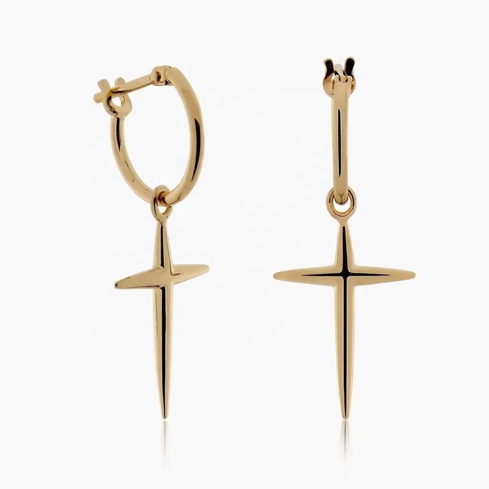Trendy Sieraden 925 Zilveren Minimalistische Vlakte Goud Vermeil Cross Hoop Earring 2020