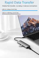 Hub 5 ports USB type-c vers Rj45 HD, 5 prises, 2 ports USB 3.0 et câble adaptateur 5 en 1