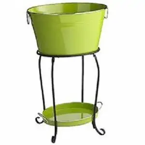 GREEN ENAMEL PARTY TUB WITH STAND BEVERAGE TUB WINE BOTTLE CHILLER COOLER BEST PRICE & HIGH END ICE BUCKET