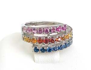 EXCLUSIVE Bangkok Jewelry Natural Multi Sapphire round Eternity Stacking Ring for Women for Wedding Party and Anniversary - Product Image 2