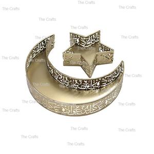 Bandeja de Metal para Servir Chocolates con Diseño Islámico, de la Mejor Calidad, con Forma de Estrella y Luna, Bandeja de Ramadán a Precios Económicos - Product Image 1