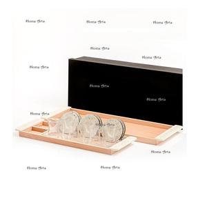 Ensemble de deux plateaux de service alimentaire de tailles différentes, en bois, pour thé et café, avec sous-verres en nacre. - Product Image 1